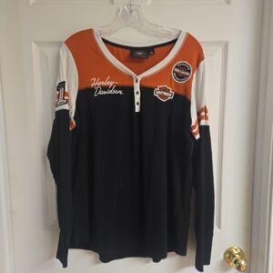 Harley-Davidson Long Sleeve Henley With Embroidery And Patches